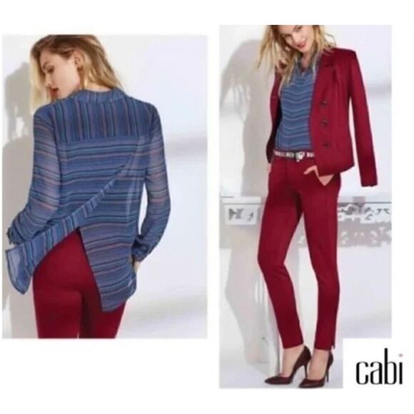 CAbi Alex Blouse Split Back Striped Blue Small Blouse Top #3330 - Picture 1 of 6